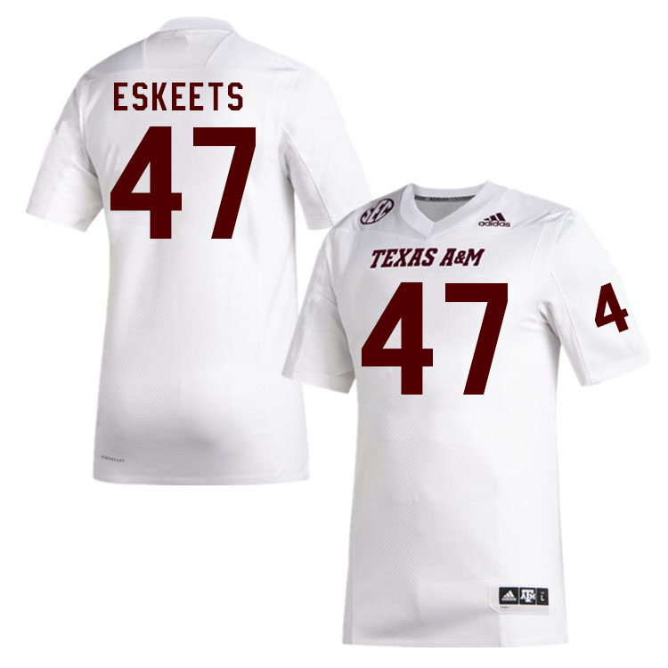 Men #47 Atoa Eskeets Texas A&M Aggies College Football Jerseys Stitched Sale-White - Click Image to Close
